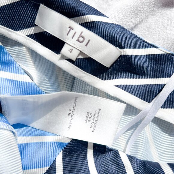 Tibi Delphina Blue and White Stripe Shirred Silk Midi Skirt - Picture 3 of 7